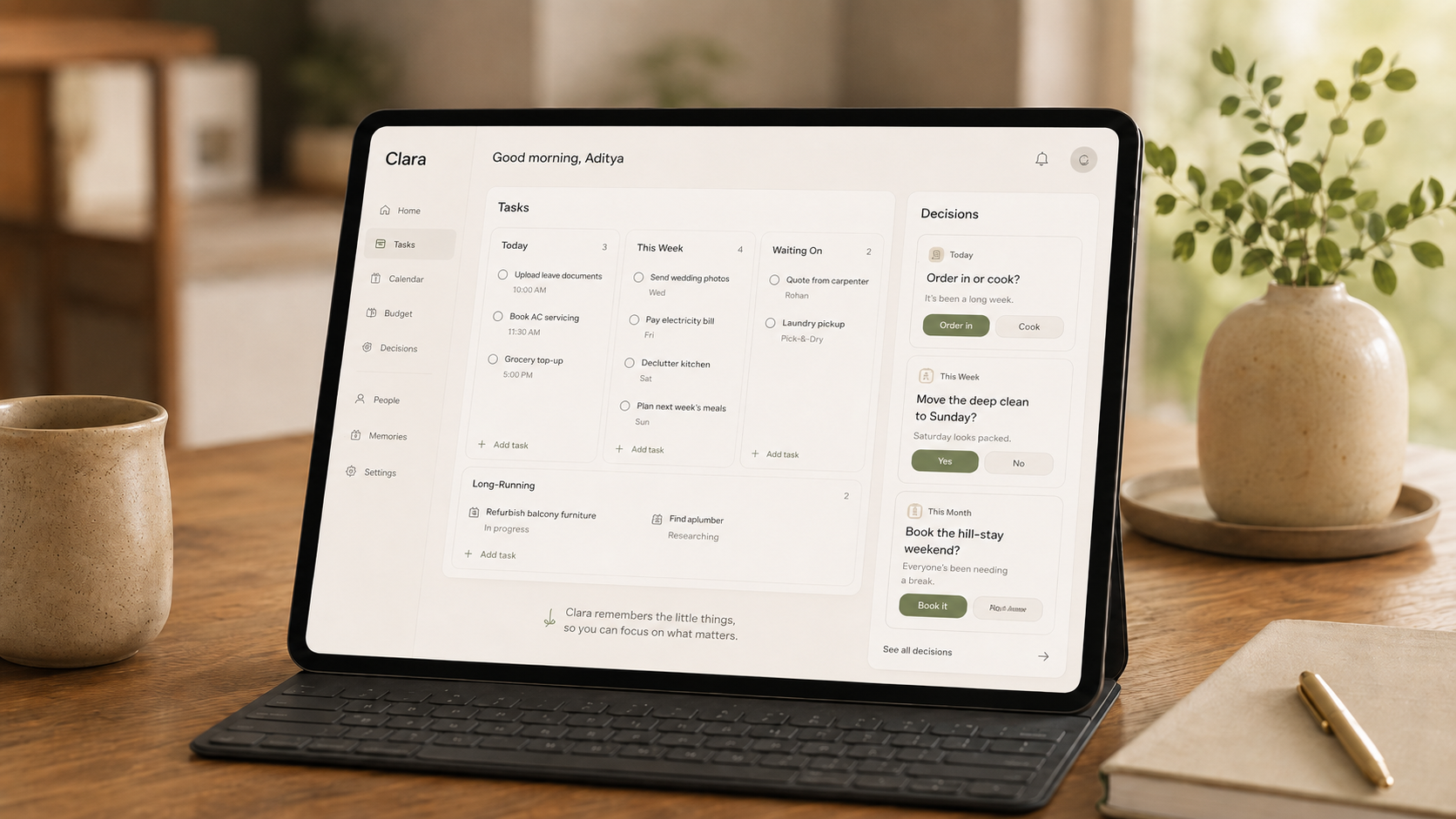 Clara tasks and decisions mock-up